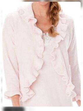 Ruffle-Trim Open Front Cardigan - Light Pink